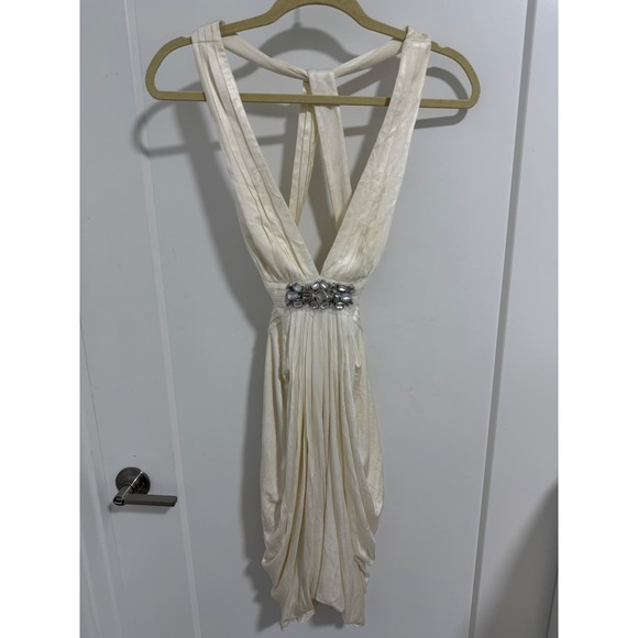 BCBGMAXAZRIA White Embellished Draped Mini Dress XXS - Picture 8 of 16